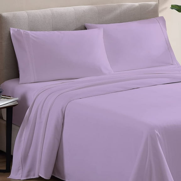 Kanak Bedding 4 Pieces Egyptian Cotton Sheet Set with 19" deep Pocket,1 Flat Sheet,1 Fitted And 2 Pillowcases, 1000TC(Twin,Lavender)