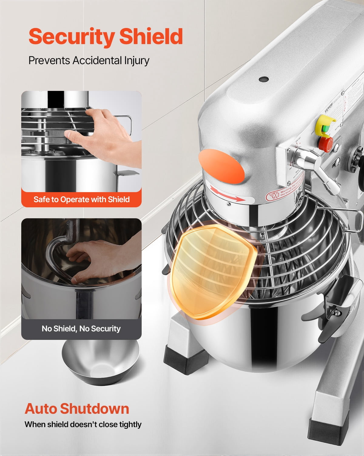 KFFKFF Commercial Food Mixer, 30Qt, 1100W Electric Stand Mixer, 3 Adjustable Speeds 105/180/408 RPM, Stainless Steel Bowl, Dough Hooks, Whisk, and Beater, for Schools, Bakeries, Resta