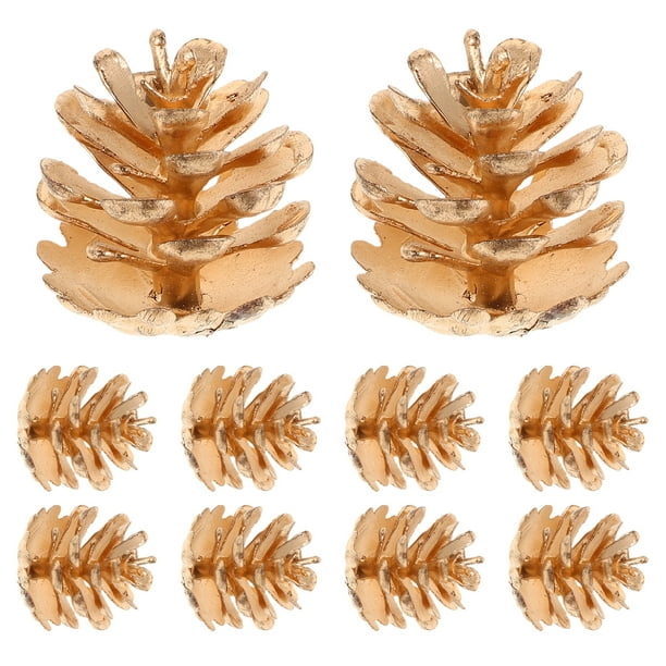 10 piezas de conos de pino dorados para decoraciones navideñas, conos de pino realistas, piñas de plástico para manualidades, coronas navideñas, rellenos de jarrones