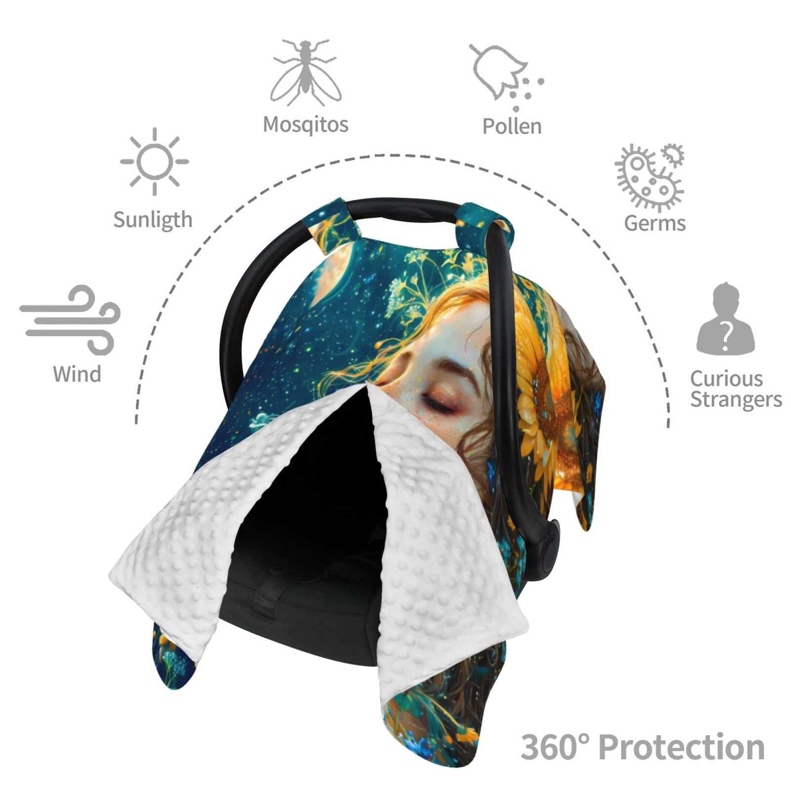 Car Seat Cover Baby - Starry Sky Sunflower Princess Breathable Infant Car Seat Cover for Baby Carseat, Lightweight Comfort Baby Essentials Must Haves Newborn Stuff for Girl Boy