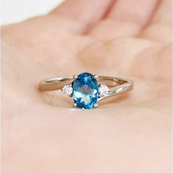 London Blue Topaz Engagement Ring Wedding Engagement Band Ring Gifts For Her 925 Sterling Silver Gemstone Jewelry For Women Gift