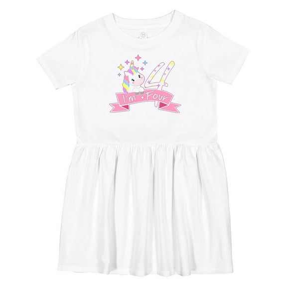 Inktastic I'm Four Cute Unicorn 4th Birthday Girls Toddler Dress