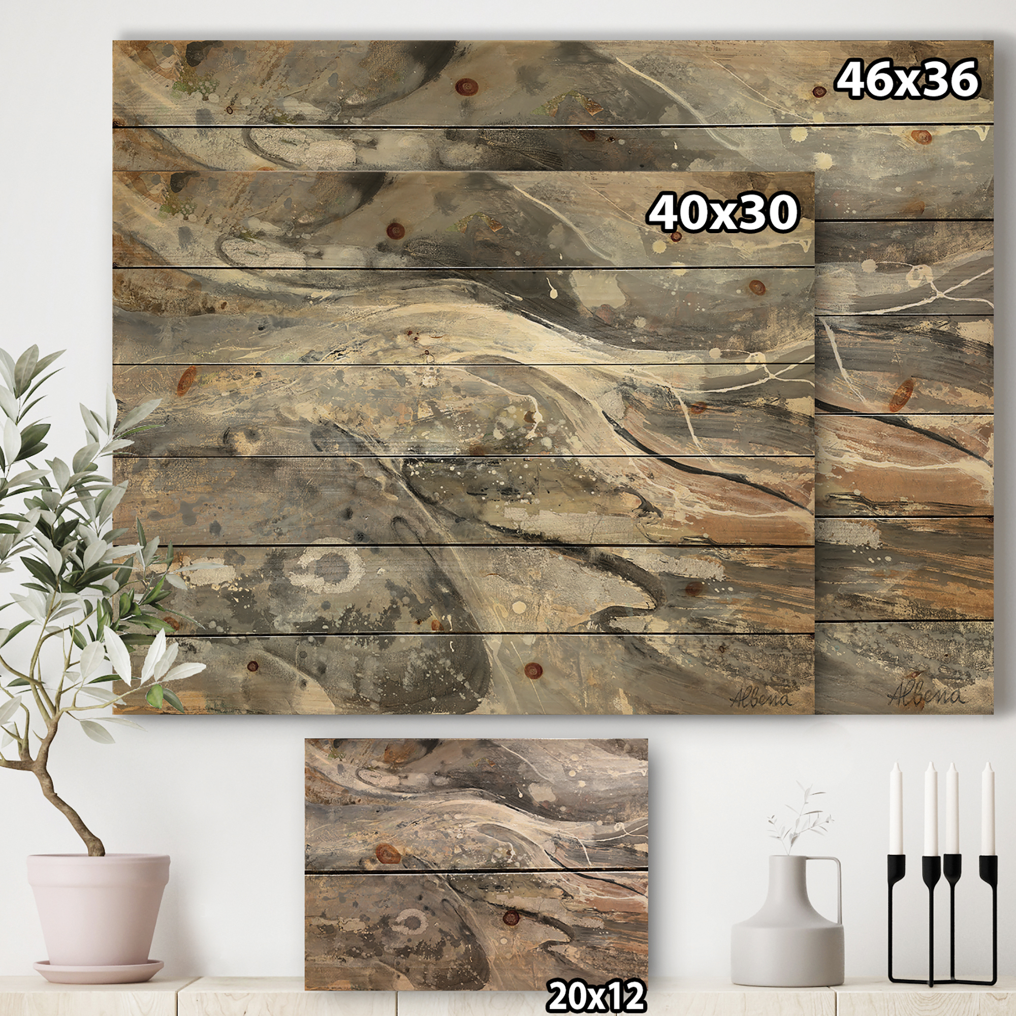 Designart 'Ice and Fire Minerals VI' Modern & Contemporary Print on Natural Pine Wood