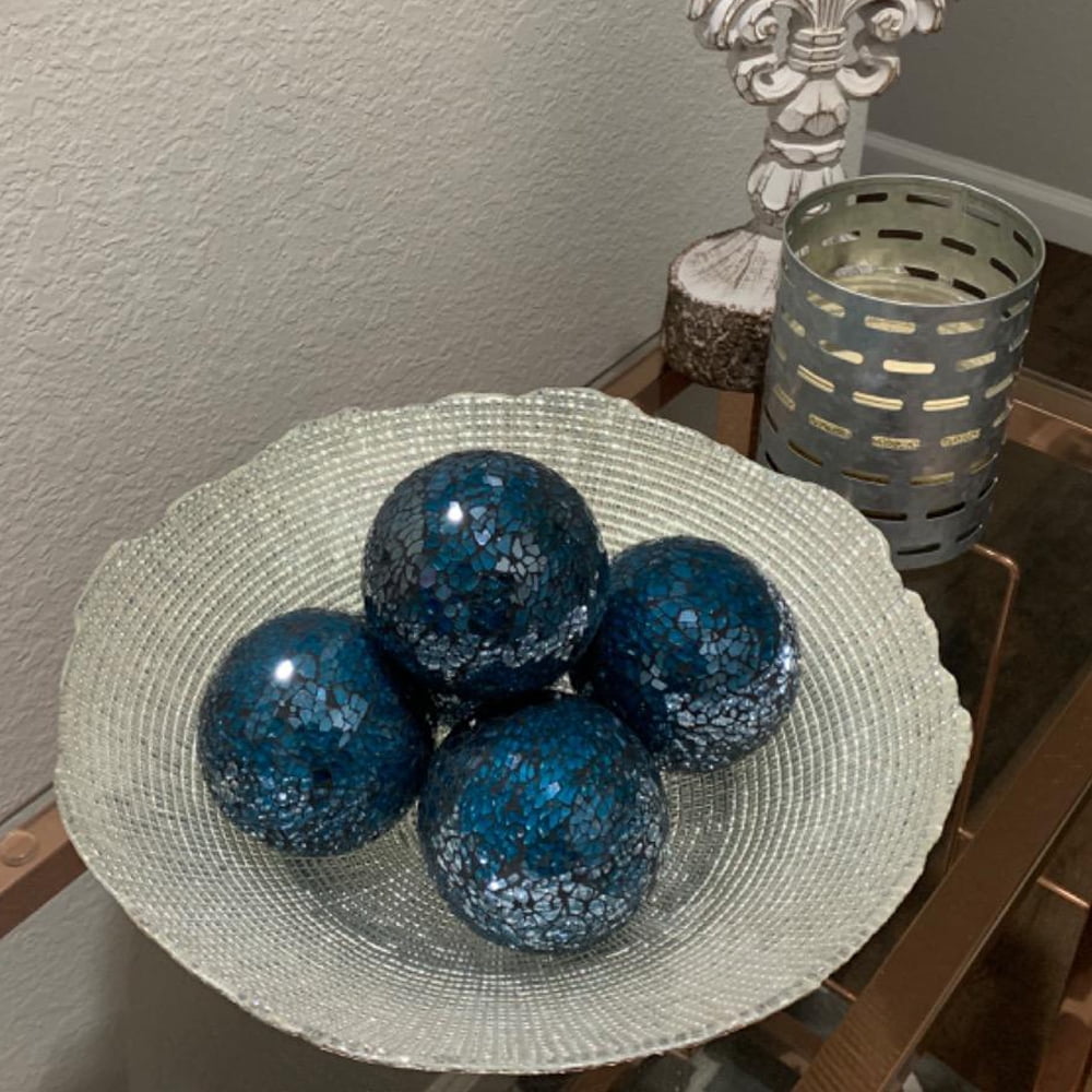 Crackled Mosaic Glass Ball Set(6pcs),Table Centerpiece Decorative Balls
