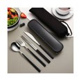 thumbnail image 1 of (Plata y negro) Juego de 6 cubiertos de acero inoxidable, cuchara, tenedor, cuchillo, palillos, estuche de viaje, 1 of 1