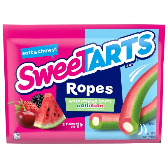 SweeTARTS Ropes, Candy, Watermelon Berry Collision, Soft and Chewy, 9 oz (Pack of 2)