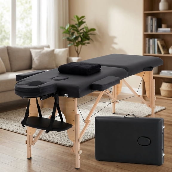 Massage Table, 73" Portable 2 Folding Massage Bed with Carrying Case, Adjustable Height Salon Spa Bed, for Spa Footmassage Facial CareSpa Tattoo, Black