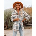 thumbnail image 3 of Womens Casual Plaid Shacket Wool Blend Button Down Long Sleeve Shirt Fall Jacket Shackets, 3 of 5