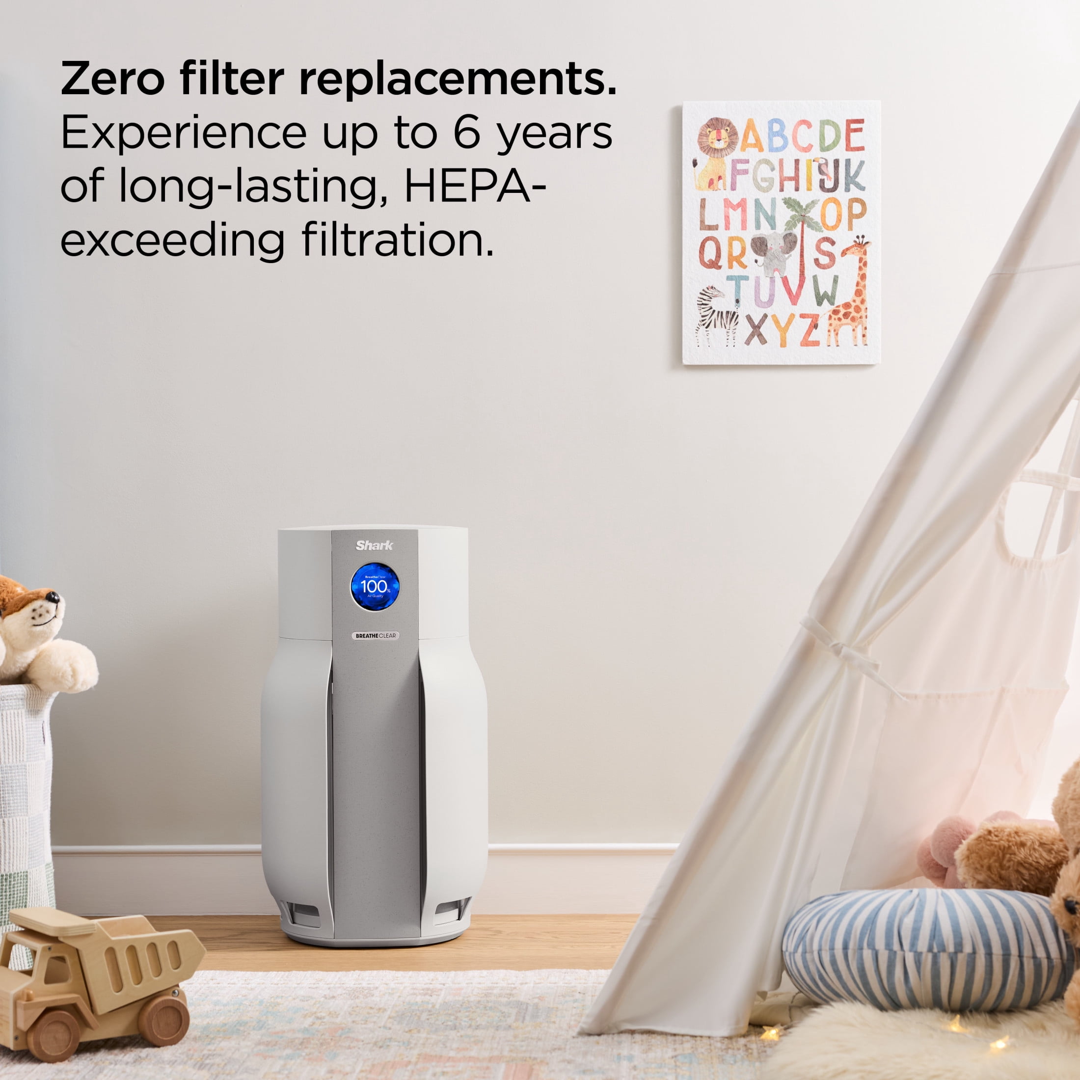 Shark BreatheClear MAX with NeverChange Air Purifier, 1,650 Sq. Ft., HEPA-Exceeding in Every Mode for Dust, Dander, Allergens, Smoke, VOCs and More, Zero Filter Changes, HP362 Dove