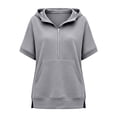 thumbnail image 5 of FASHOFT Half Zip up Hoodie Women Oversized Zipper Sweatshirt Short Sleeve Solid Pullover Spring Fall Tops Grey XL, 5 of 6