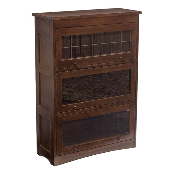 Pemberly Row Modern Oak Barrister Bookcase - 3 Stack - Walnut