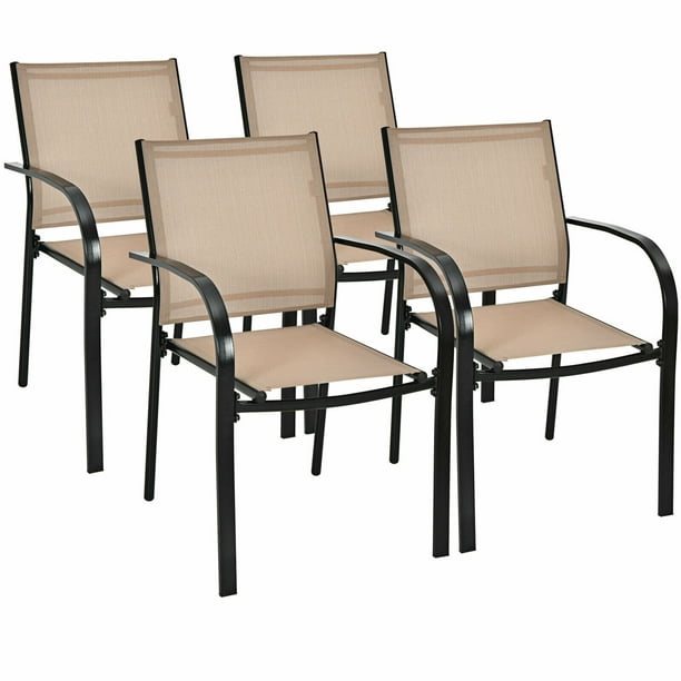 Gymax 4pcs Stackable Patio Dining Chair, Stackable Patio Dining Set