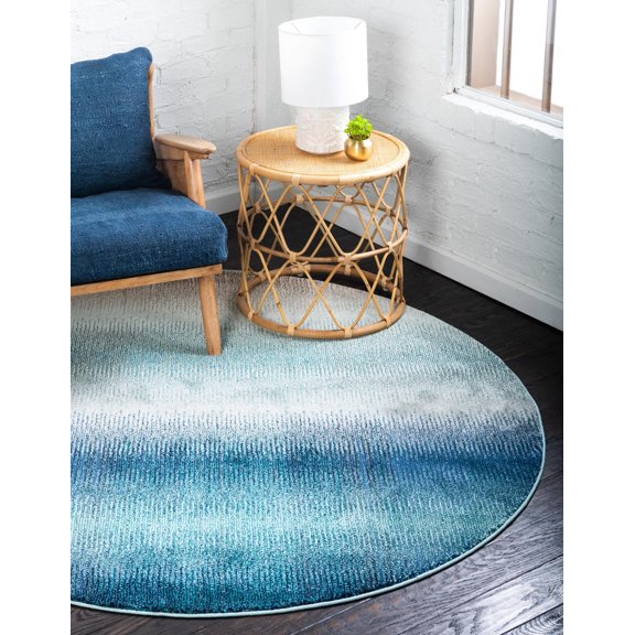 Rugs.com Hyacinth Collection Rug – 6 Ft Round Blue Medium Rug Perfect For Kitchens, Dining Rooms