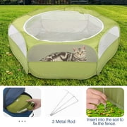Pawaboo Small Animals Playpen, Waterproof Small Pet Cage Tent with Zippered Cover, Portable Outdoor Yard Fence with 3 Metal Rod for Kitten/Puppy/Guinea Pig/Rabbits/Hamster/Chinchillas, Green