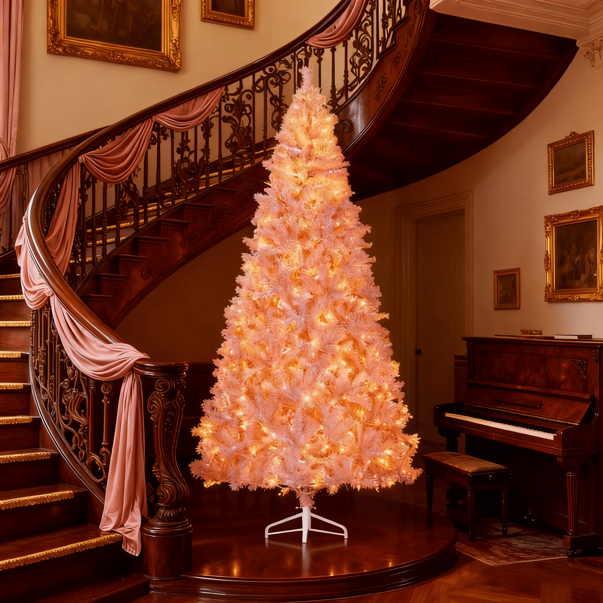 7.5ft Prelit Pink Christmas Tree 1346 Tips 500 Warm White LED Lights Metal Stand Indoor Decor