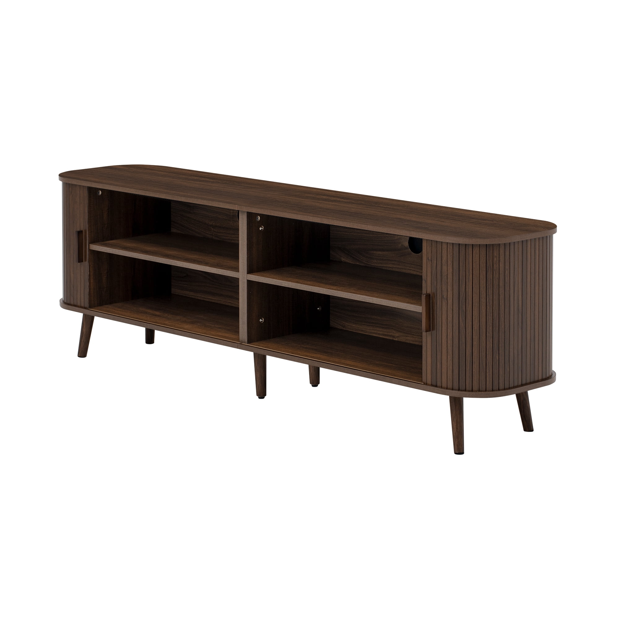 Homy Casa 70.87" TV Stand, Fluted Sliding Door Media Console with Storage, Brown