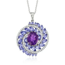 Ross-Simons 2.00 Carat Amethyst and 2.30 ct. t.w. Tanzanite Pendant Necklace With .50 ct. t.w. White Zircons in Sterling Silver, Women's, Adult