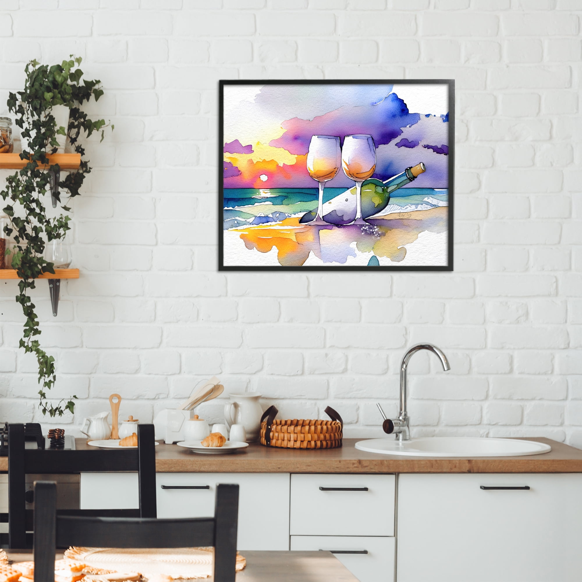 Stupell Industries Coastal Cheers with Wine Black Framed Giclee Art, design by Shelly Craig