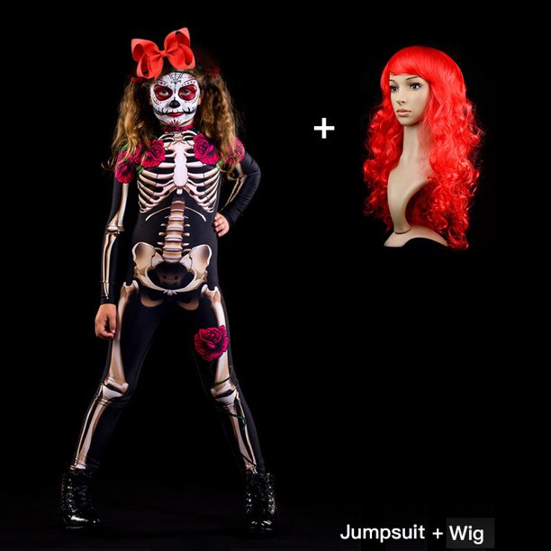 Disfraz de fantasma aterrador para mujer adulta, esqueleto de rosa, mono de diablo Sexy para Halloween, fiesta de carnaval, Día de los muertos xuanjing unisex