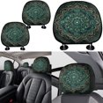thumbnail image 4 of Garronmavis Green Mandara Car Seat Cushion 11 Pieces of Set with Car Cup Coaster/Cars Headrest Cover/Steering Wheel Cover/Handbrake & Gear Shift Knob Cover Automobile Decorative, 4 of 7