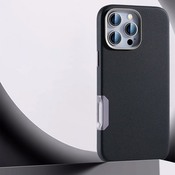 ELEHOLD for iPhone 16 Plus Case, Compatible with Mag Safe Accessory Stylish Litchi Leather Soft Fiber Lining Lip Screen Protection Shockproof Case for iPhone 16 Plus,Black
