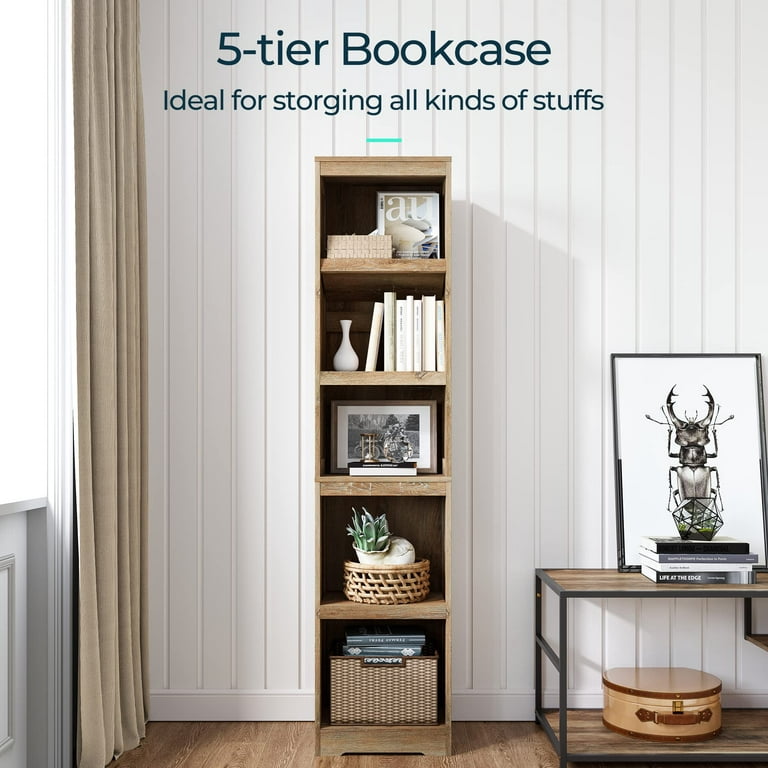 Linsy Home 32in 2 Tier Bookshelf, Small Bookcase Shelf Storage Organizer, Modern Book Shelf for Bedroom, Living Room and Home Office,Light Brown, Size