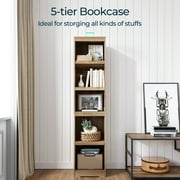 LINSY HOME 68in 5 Tier Bookshelf, Tall Narrow Bookcase Shelf Storage Organizer, Modern Book Shelf for Bedroom, Living Room and Home Office, Light Brown
