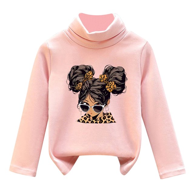 T-shirts Graphiques pour Filles Col Montant Velours Chaleur Doux Unisexe X Hauts d'Automne pour Fille de 8-9 Ans