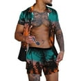 thumbnail image 2 of Summer Savings Clearance! Edvintorg Summer Men's Hawaiian Suit Short Sleeve Printed Button Shirt Beach Shorts Sets Street Casual Men's Suit 2 Pieces Men Clothing, 2 of 7