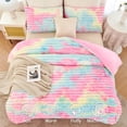 thumbnail image 3 of ZRNBAST Fluffy Ribbed Plush Comforter Set Twin 3-Piece Pink Faux Fur Fleece Bedding Set Tie-dye Rainbow Soft Luxury Fuzzy Heavy Bed Set with 2 Pillowcases(Rainbow,Twin), 3 of 7