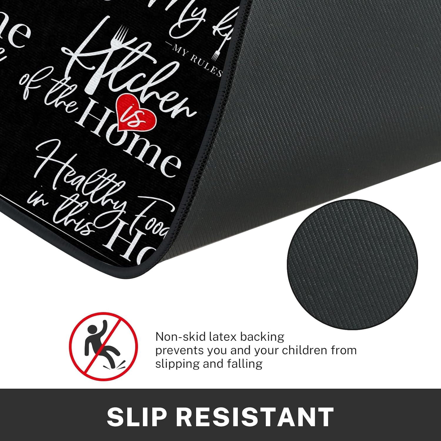 Black White Kitchen Rugs and Mats Non Skid Washable Set of 2, Phrase Doodle Blackboard Kitchen Mats for Floor, Cooking Phrase Kitchen Runner Rug, Funny Home Kitchen Decor