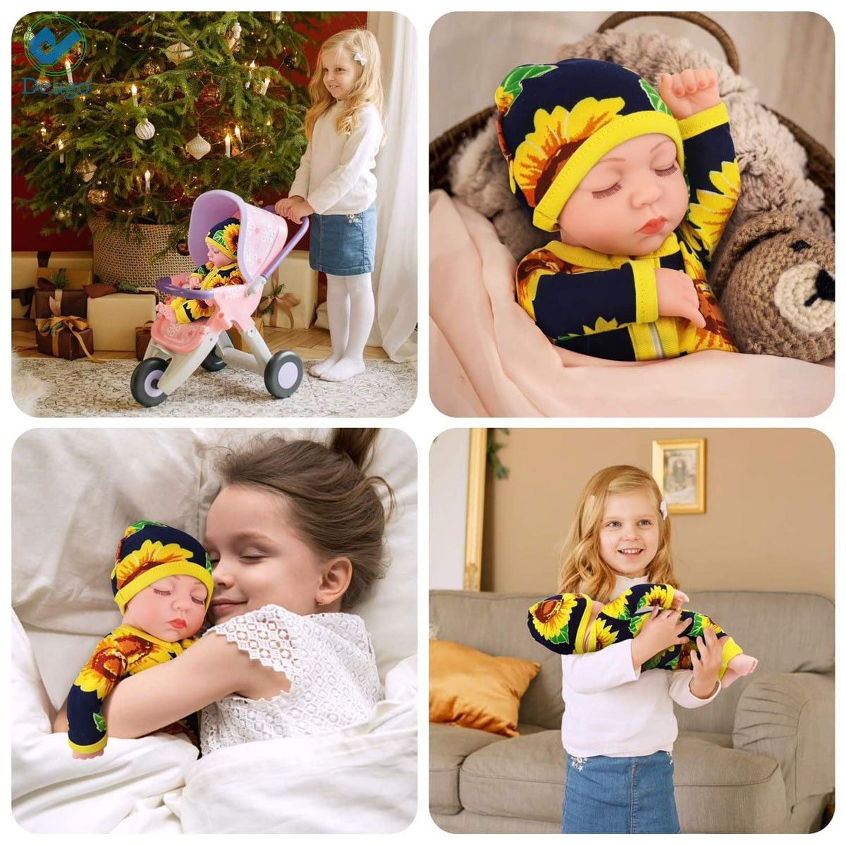 Deago 12 Inch Newborn Reborn Baby Doll and Clothes Set Washable Realistic  Silicone Baby Dolls with Cute Sunflower Jumpsuit Clothes-Best Gift for Kids