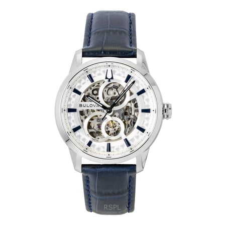 Bulova Sutton Leather Strap Silver Skeleton Automatic 96A330 Men's Watch