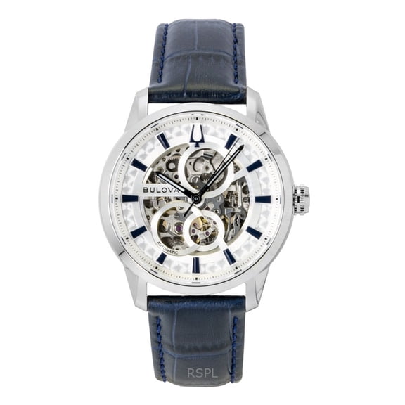 Bulova Sutton Leather Strap Silver Skeleton Automatic 96A330 Men's Watch