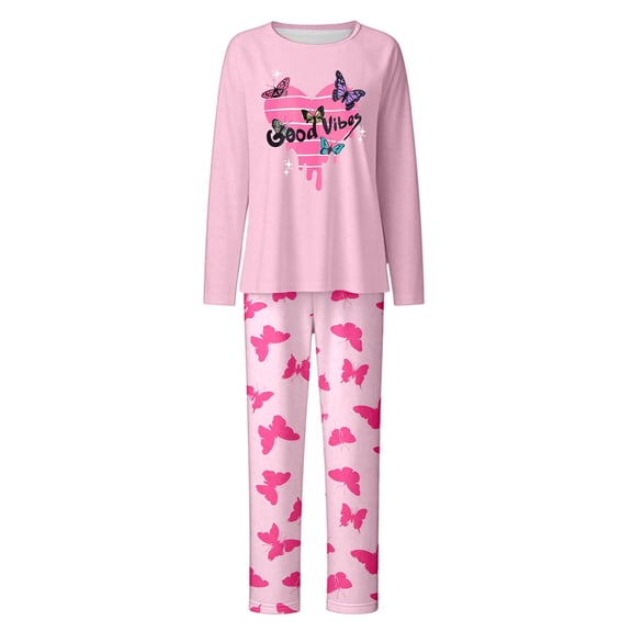 CAIXIA Girls Outfits Size 14-16 Cute Butterfly Printed Long Sleeve Girls Outfits Comfortable Daily Wear And School Ensemble Stylish Two Piece Set For Kids,Pink