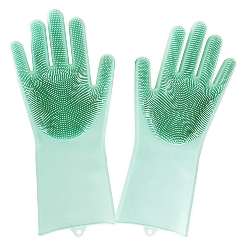 2X Magic Silicone Cleaning Brush Scrubber Gloves Heat Resistant Dish Washing US 