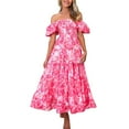thumbnail image 2 of Njagoc3 Womens Off - Shoulder Floral Maxi Dress, Breathable Cotton Voile, Flowy Fit for Summer Beach Vacations, Coastal Strolls & Casual Resort Outings, 2 of 6