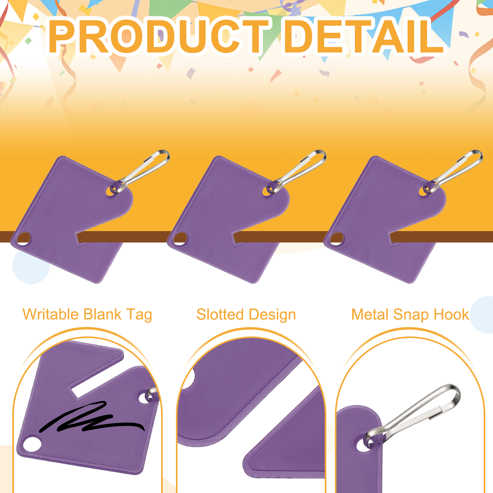 Uxcell 100 Pcs Key Tags, 1.5" Plastic Hanging Tag Slotted Key Tags Square Blank Writeable Durable with Metal Snap Hooks for Cabinet Boxes Lockers Identifiers Home Garage, Purple