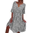 thumbnail image 1 of DYMADE Womens Summer Holiday Floral Print Loose Waist Short Sleeve V-Neck Ruffle A-Line Dresses, 1 of 4