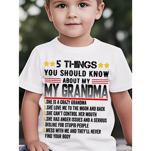 You Should Be Aware of My Grandmother'S Stylish T-Shirt, a Casual Summer Tee with English Prints, Featuring a Round Neck And Short Sleeves.