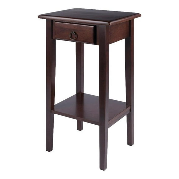 Kingfisher Lane 1-Drawer Solid Wood Accent Table with Shelf in Antique Walnut