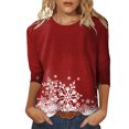 thumbnail image 1 of Liquidation!Bunenne T-Shirts Graphiques à Manches 3/4 pour Femmes Imprimé Flocons de Neige de Noël, 1 of 5