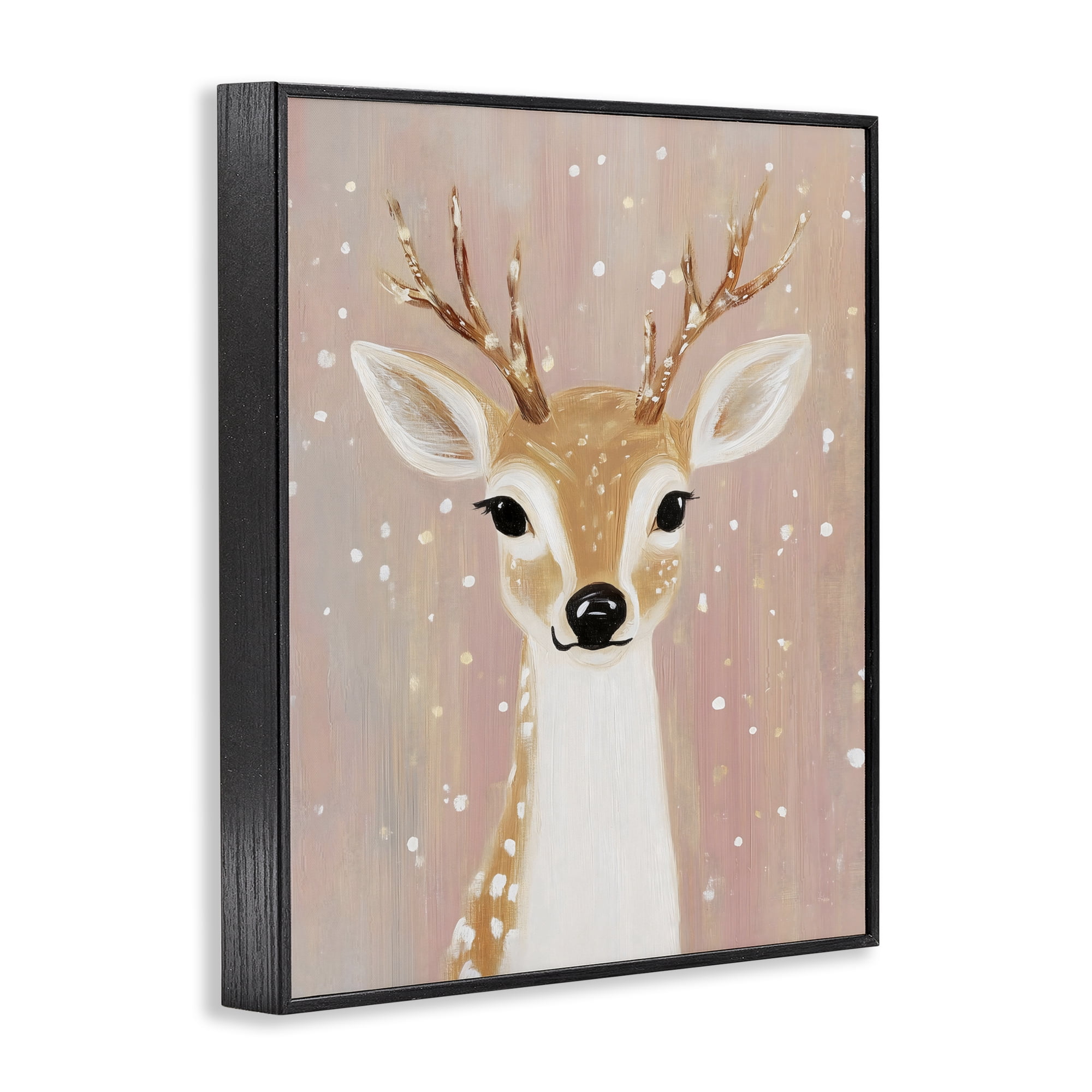 Stupell Industries Blush Pink Deer with Snowflakes Black Framed Giclee Art, design by The Prints Vibe