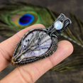 thumbnail image 3 of Natural Russian Charoite, Moonstone Gemstone Copper Wire Wrap Pendant 2.84", 3 of 5