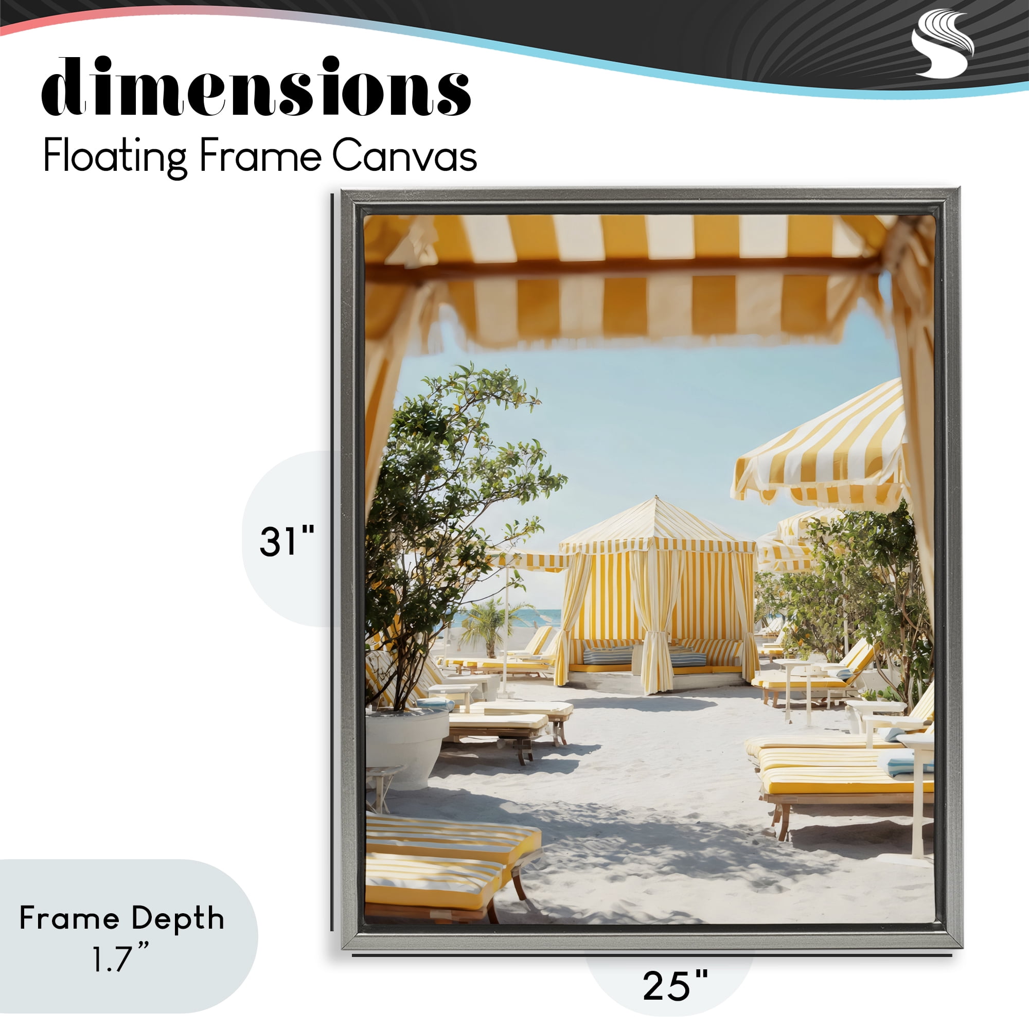 Stupell Industries Yellow Striped Beach Cabanas Gray Framed Floater Canvas Wall Art, design by Franklyn Gregory