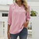 thumbnail image 4 of Tops de Mujer Blusa Informal Elegante Camisas de Gasa Con Cuello en V Botones Color Sólido Jersey 3 4 Camiseta de Manga Odeerbi ODB172629, 4 of 5