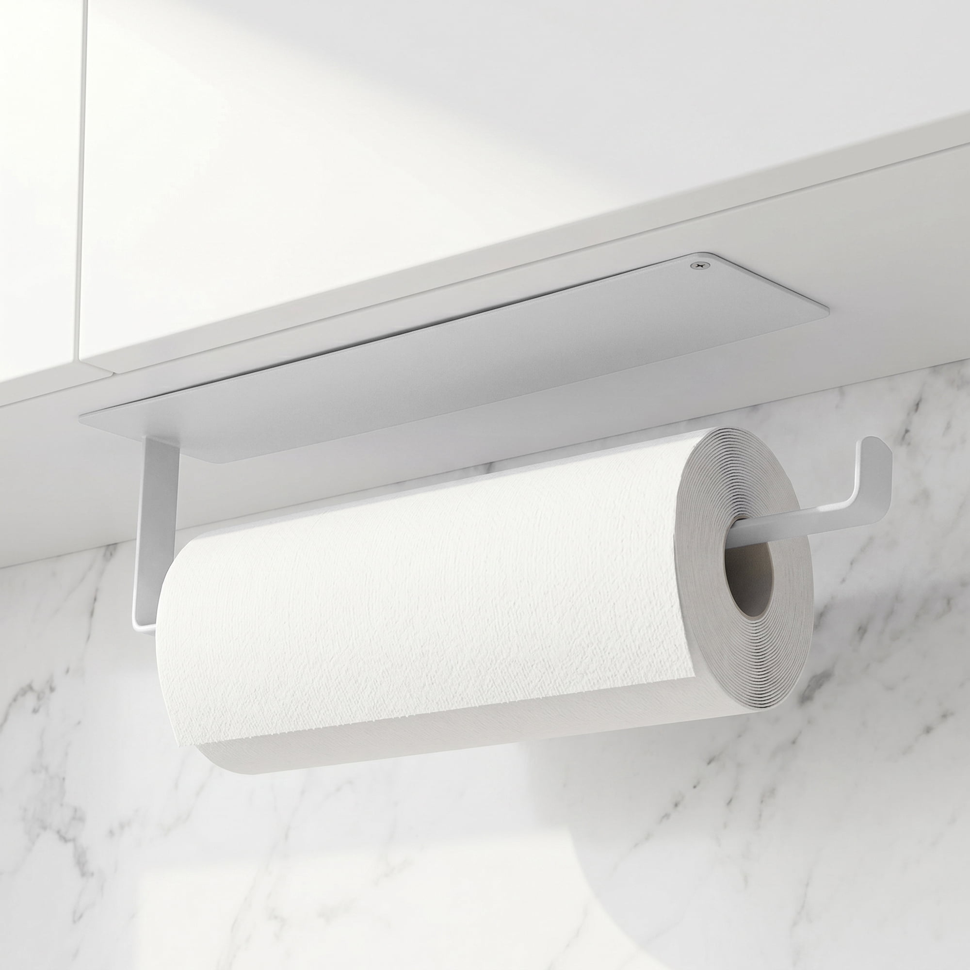 Unique Bargains Wall Mount Paper Towel Holder Stainless Steel White Round 10.8x2.4inch