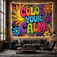thumbnail image 6 of Rainbow Bubble Lettering on Black with Smiling Sun and Flowers, Energetic Psychedelic for Teen Girls, Mental Health Wall Art, Housewarming Gift Tapestry Wall Hanging for Bedroom and Dorm, 6 of 7