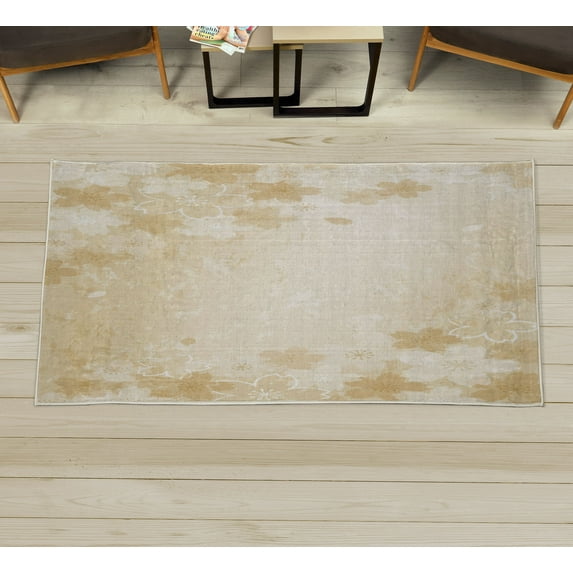 Nature Decorative Rug, Cherry Blossoms Pattern in Shabby Form Style Flourish Themed Art Print, Quality Carpet for Bedroom Dorm and Living Room, 6 Sizes, Pastel Brown, by Ambesonne