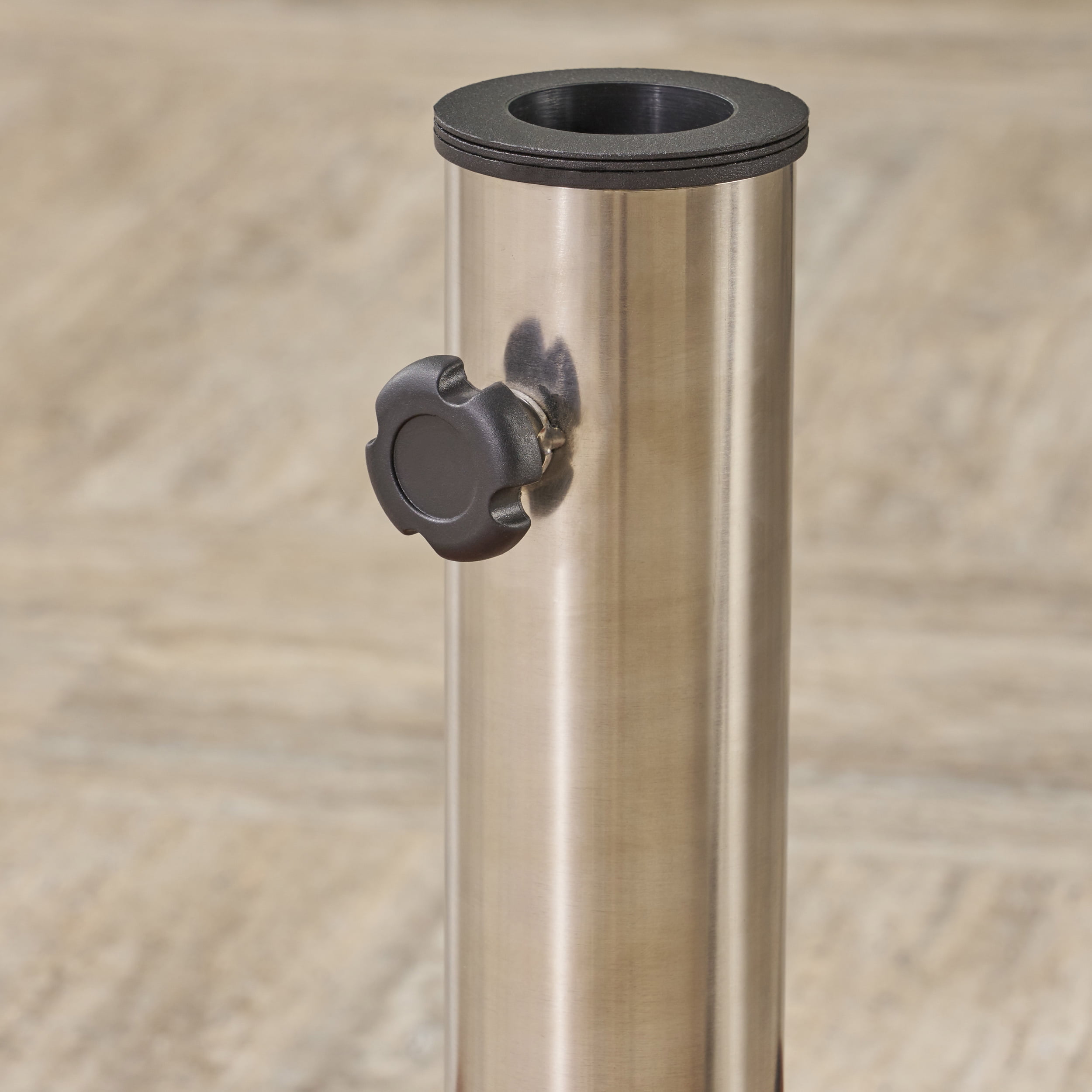 Outdoor 132lb Concrete Circular Umbrella Base with Stainless Steel Collar, Black